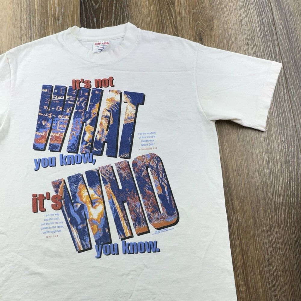 Vintage Jesus Shirt Mens M White Its Not What You Know Who Einstein One Way Out